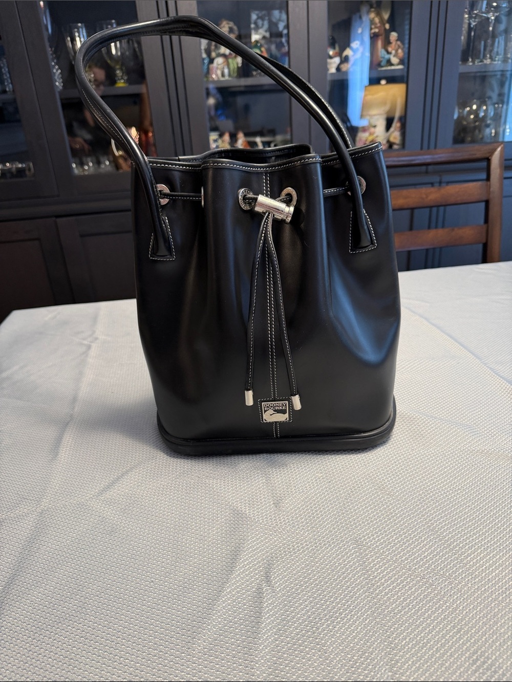 Dooney & Bourke Black Leather Drawstring Bucket Tote